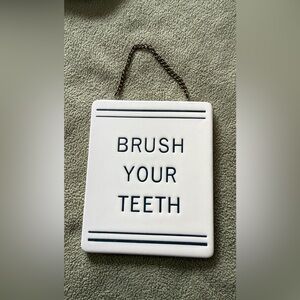 Hearth & Hand White Ceramic "Brush Your Teeth" Wall Sign with Navy Accents
